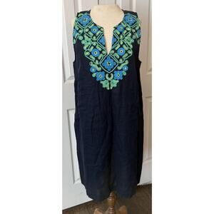 J.Crew NWT Linen Shift Dress Sz LT Large Tall Embroidery Button Back Sleeveless